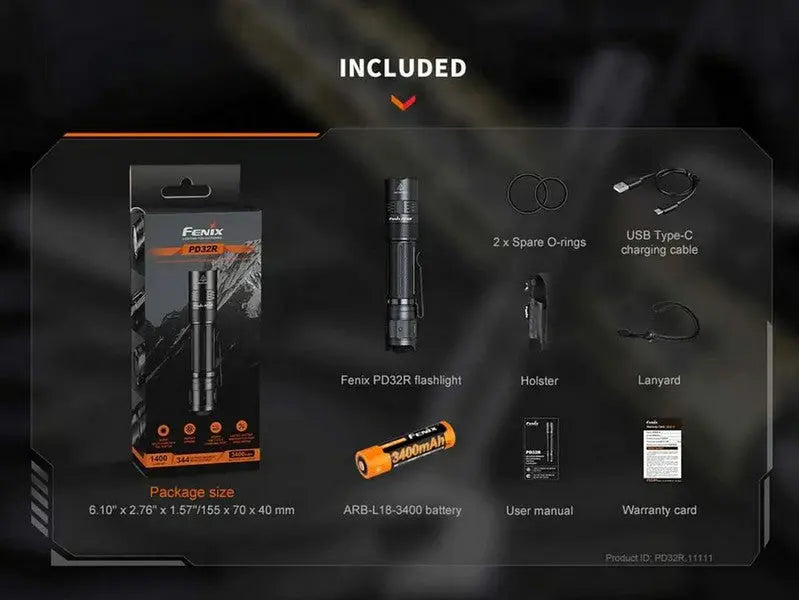 Lampe Torche Fenix PD32R - 1400Lumens - rechargeable batterie 18650 3400 mAh incluse - NYCTALOPE