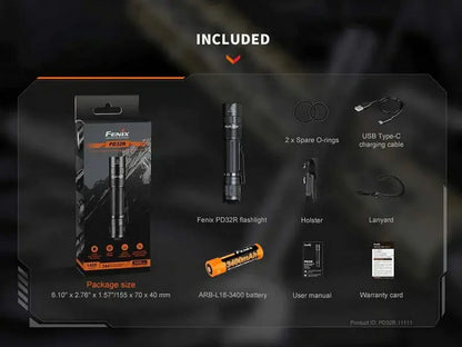 Lampe Torche Fenix PD32R - 1400Lumens - rechargeable batterie 18650 3400 mAh incluse - NYCTALOPE