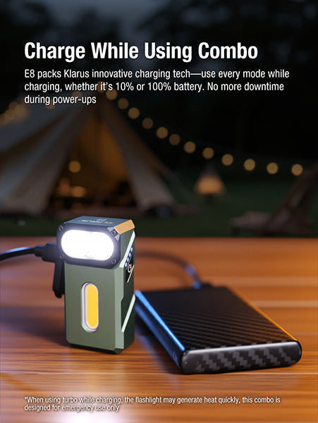 Lampe de poche Klarus E8 1000 Lumens - Triple Éclairage - Tête Pivotante 180° - Rechargeable USB-C Klarus