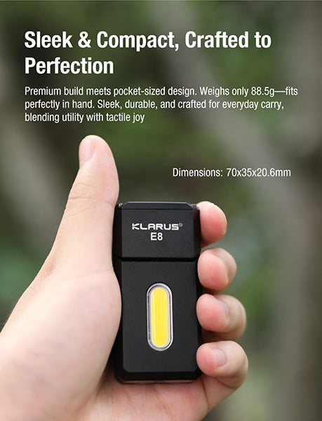 Lampe de poche Klarus E8 1000 Lumens - Triple Éclairage - Tête Pivotante 180° - Rechargeable USB-C Klarus