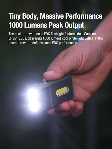 Lampe de poche Klarus E8 1000 Lumens - Triple Éclairage - Tête Pivotante 180° - Rechargeable USB-C - Noir  NYCTALOPE  