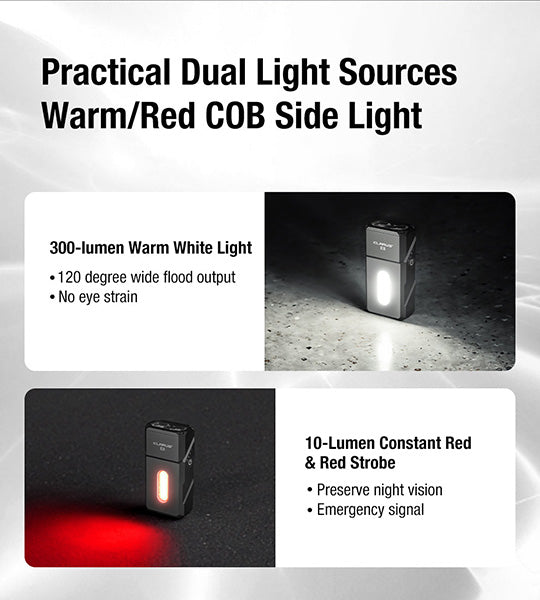 Lampe de poche Klarus E8 1000 Lumens - Triple Éclairage - Tête Pivotante 180° - Rechargeable USB-C Klarus