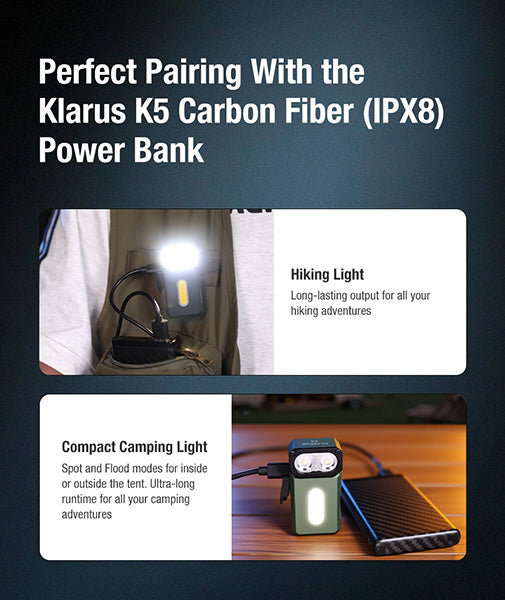 Lampe de poche Klarus E8 1000 Lumens - Triple Éclairage - Tête Pivotante 180° - Rechargeable USB-C Klarus