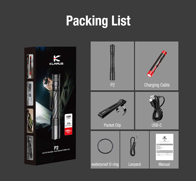 Lampe Torche Klarus P2 - 1000 Lumens – Lampe-stylo EDC Rechargeable  NYCTALOPE  