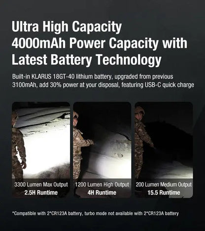Lampe Torche Klarus XT11GT PRO V3 - 3300 Lumens tactique et rechargeable - NYCTALOPE