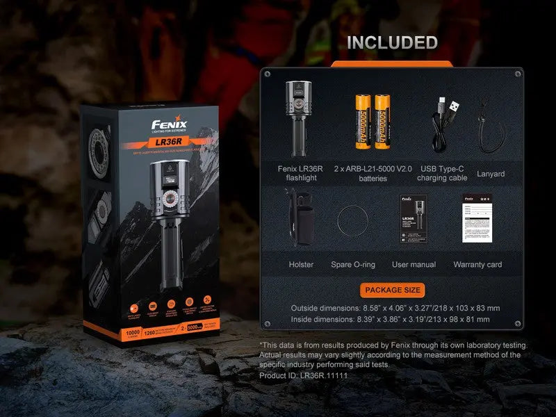 Lampe Torche Laser Fenix LR36R - 10000 Lumens LED + 350 Lumens LEP - Longue portée 1260 mètres  NYCTALOPE  