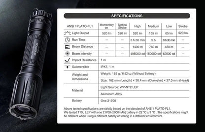 Lampe Torche Laser LEP Nextorch T10L - 520 Lumens rechargeable - Ultra longue portée  NYCTALOPE  