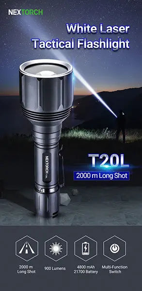 Lampe Torche Laser Nextorch T20L - 900 Lumens rechargeable - Portée 2000 mètres  NYCTALOPE  