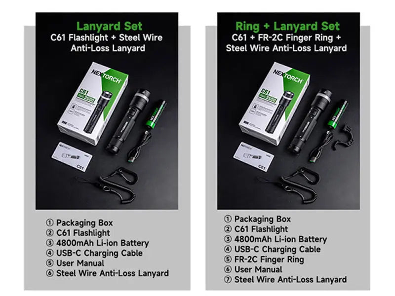 Lampe Torche Nextorch C61 3500 Lumens - Double Faisceau - Variation Continue - Rechargeable USB-C  NYCTALOPE  