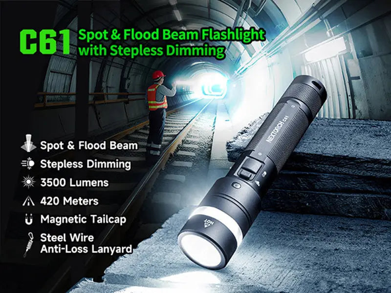Lampe Torche Nextorch C61 3500 Lumens - Double Faisceau - Variation Continue - Rechargeable USB-C  NYCTALOPE  