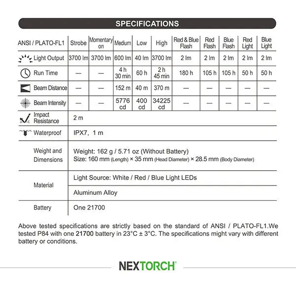 Lampe Torche Nextorch P84B - 3700 Lumens - lampe torche rechargeable USB-C - balise de signalisation  NYCTALOPE  