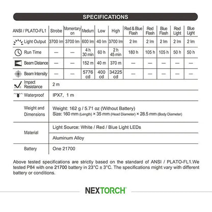 Lampe Torche Nextorch P84B - 3700 Lumens - lampe torche rechargeable USB-C - balise de signalisation  NYCTALOPE  
