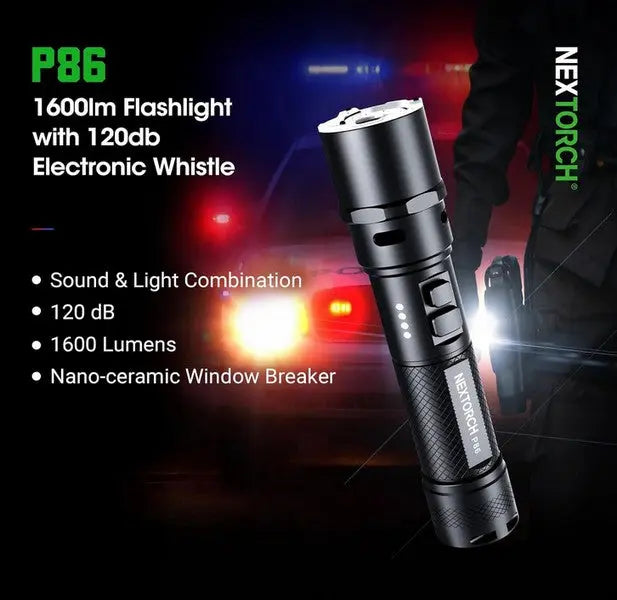 Lampe Torche Nextorch P86 - 1600 Lumens rechargeable USB-C sifflet électronique intégré  NYCTALOPE  