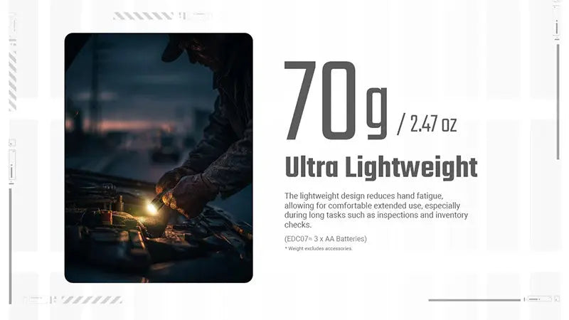 Lampe Torche Nitecore EDC07 - 1500 Lumens  - 3 Températures de Couleur - Rechargeable USB-C - Design Slim Ultra-Léger - NYCTALOPE