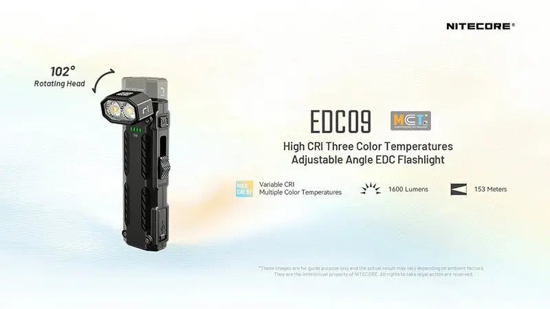 Lampe Torche Nitecore EDC09 - 1600 Lumens - Tête Rotative 102° - 3 Températures de Couleur  NYCTALOPE  