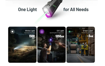Lampe Torche Nitecore EDC17 - 1500 Lumens - LED Blanche + UV + Laser Vert - Design Plat Rechargeable USB-C  NYCTALOPE  