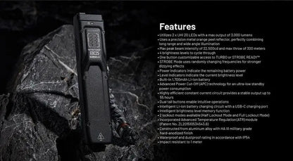 Lampe Torche Nitecore EDC25 - 3000 Lumens rechargeable  NYCTALOPE  