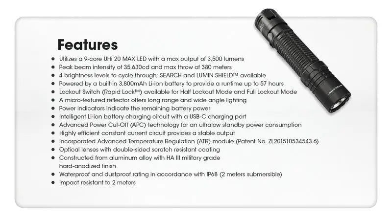 Lampe Torche Nitecore EDC31 - 3500 Lumens rechargeable - NYCTALOPE