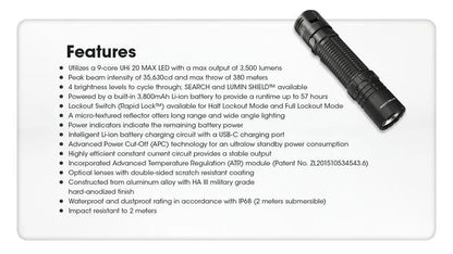 Lampe Torche Nitecore EDC31 - 3500 Lumens rechargeable - NYCTALOPE