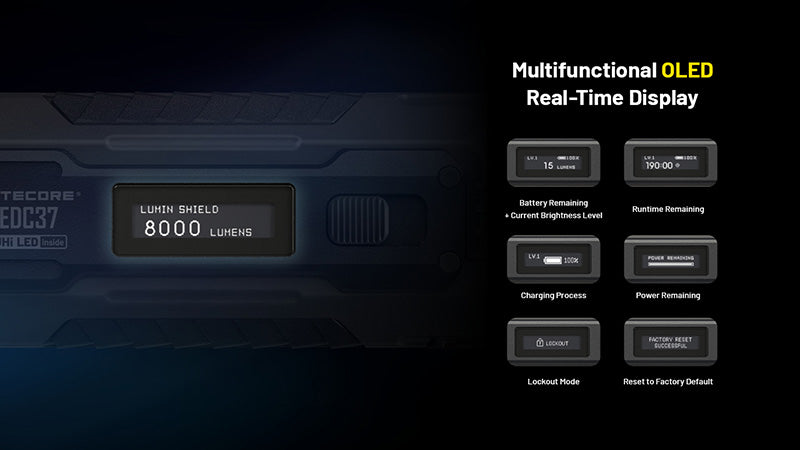 Lampe Torche Nitecore EDC37 8000 Lumens - Rechargeable USB-C - Écran OLED - NYCTALOPE