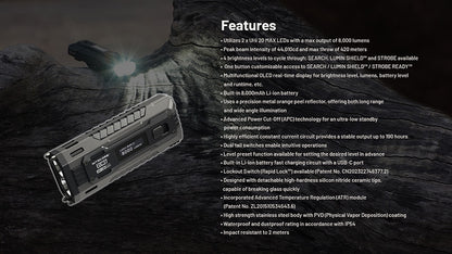 Lampe Torche Nitecore EDC37 8000 Lumens - Rechargeable USB-C - Écran OLED - NYCTALOPE