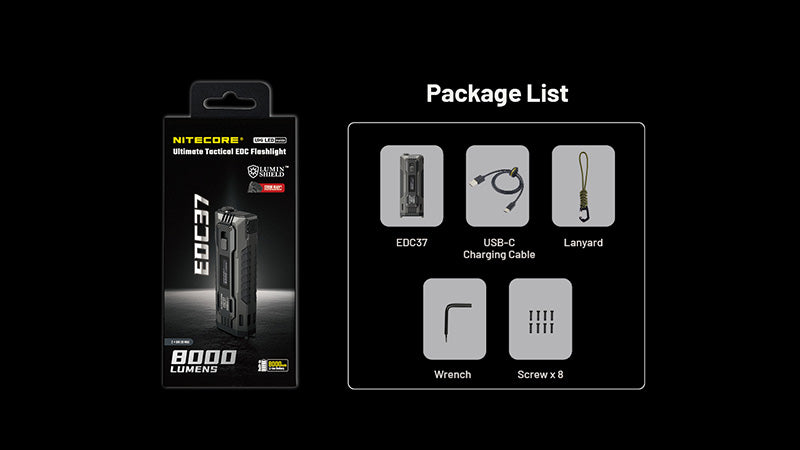 Lampe Torche Nitecore EDC37 8000 Lumens - Rechargeable USB-C - Écran OLED - NYCTALOPE