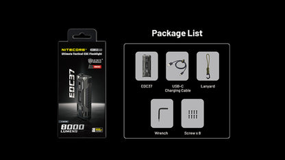 Lampe Torche Nitecore EDC37 8000 Lumens - Rechargeable USB-C - Écran OLED - NYCTALOPE
