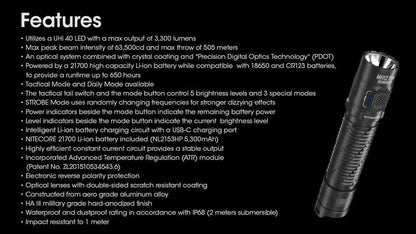 Lampe Torche Nitecore MH12 PRO – 3300 Lumens  NYCTALOPE  