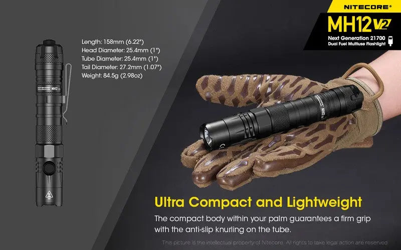 Lampe Torche Nitecore MH12 V2 – 1200 Lumens  NYCTALOPE  