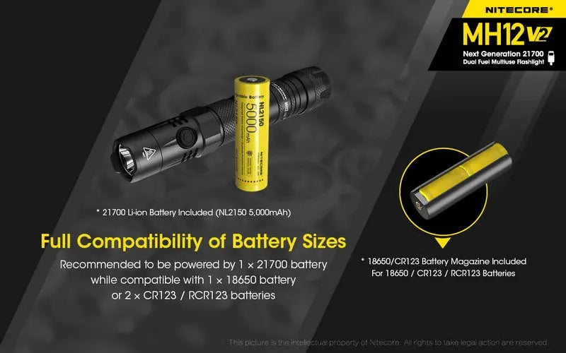 Lampe Torche Nitecore MH12 V2 – 1200 Lumens  NYCTALOPE  