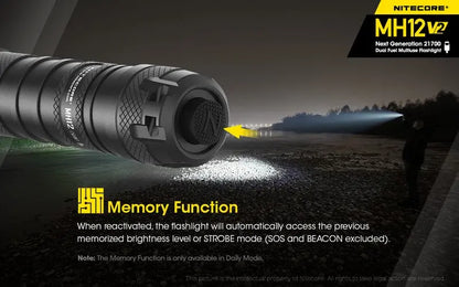 Lampe Torche Nitecore MH12 V2 – 1200 Lumens  NYCTALOPE  