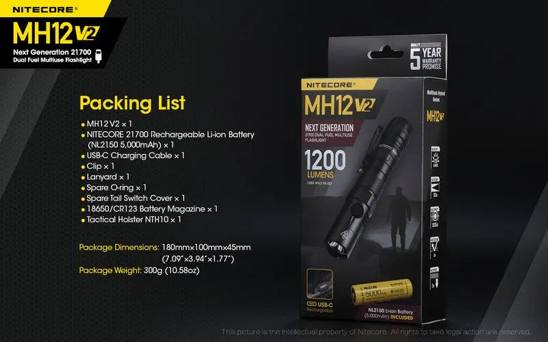 Lampe Torche Nitecore MH12 V2 – 1200 Lumens  NYCTALOPE  