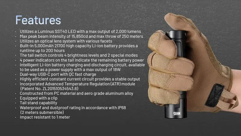 Lampe Torche Nitecore MH15 – 2000 Lumens USB-C rechargeable powerbank  NYCTALOPE  