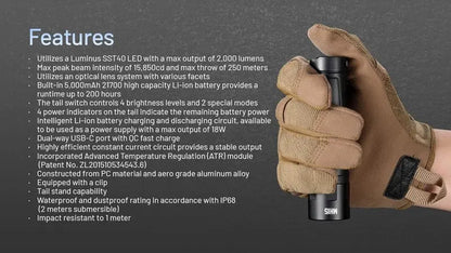 Lampe Torche Nitecore MH15 – 2000 Lumens USB-C rechargeable powerbank  NYCTALOPE  