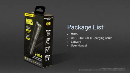 Lampe Torche Nitecore MH15 – 2000 Lumens USB-C rechargeable powerbank  NYCTALOPE  