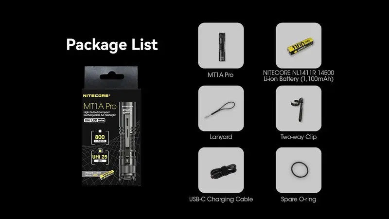Lampe Torche Nitecore MT1A PRO - 800 Lumens  NYCTALOPE  