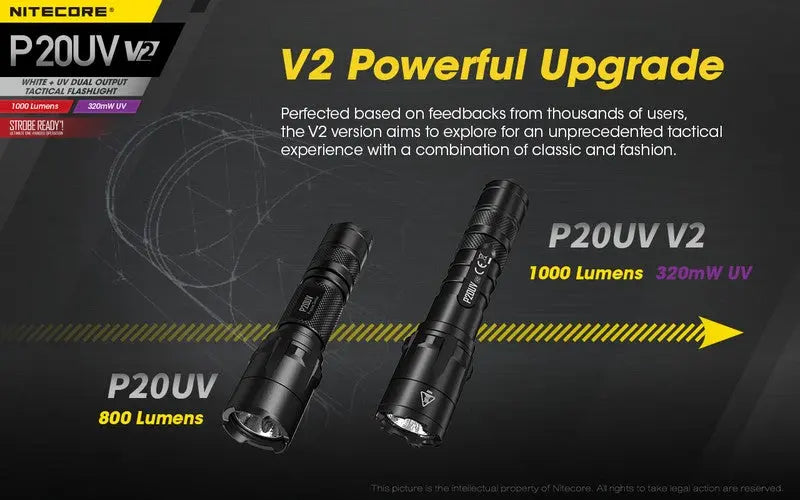 Lampe Torche Nitecore P20UV V2 – 1000 Lumens  NYCTALOPE  