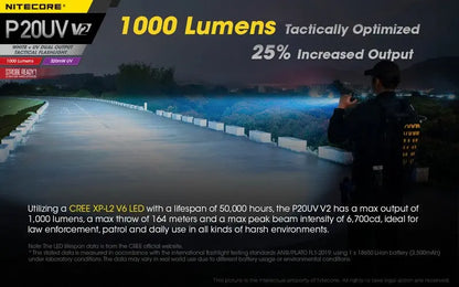 Lampe Torche Nitecore P20UV V2 – 1000 Lumens  NYCTALOPE  