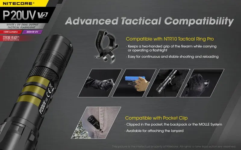 Lampe Torche Nitecore P20UV V2 – 1000 Lumens  NYCTALOPE  