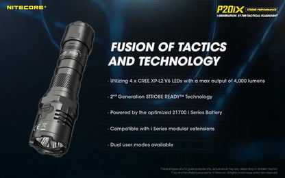 Lampe Torche Nitecore P20ix - 4000 Lumens rechargeable USB-C  NYCTALOPE  