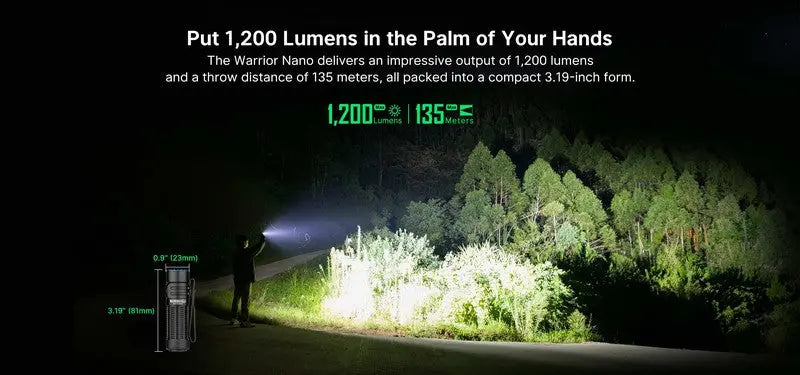 Lampe Torche Olight WARRIOR Nano - 1200 Lumens - EDC rechargeable  NYCTALOPE  