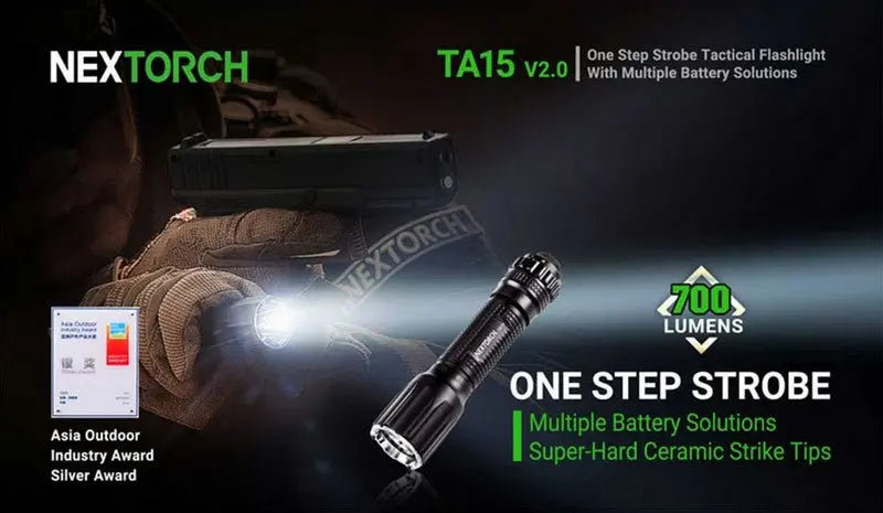 Lampe Torche Tactique Nextorch TA15 V2.0 - 700 Lumens One Step Strobe  NYCTALOPE  