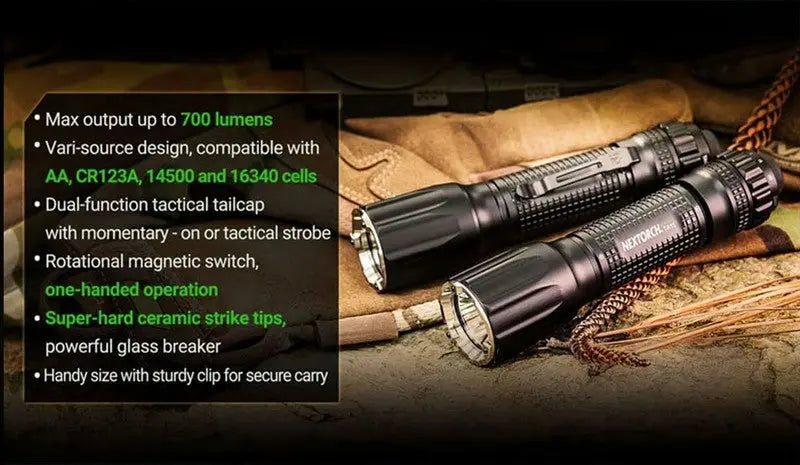 Lampe Torche Tactique Nextorch TA15 V2.0 - 700 Lumens One Step Strobe  NYCTALOPE  