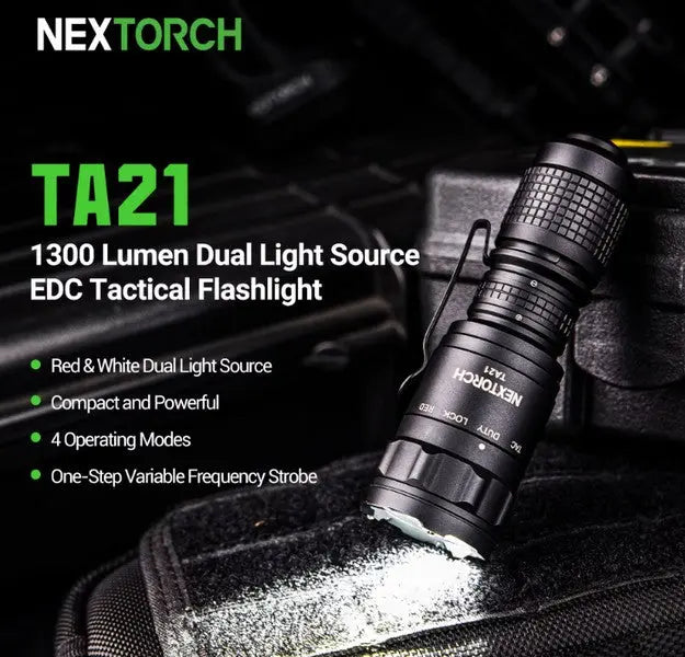Lampe Torche Tactique Nextorch TA21 SET - 1300 Lumens - lumière rouge - anneau tactique - NYCTALOPE