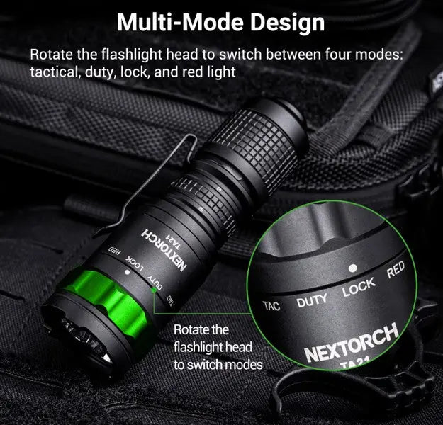 Lampe Torche Tactique Nextorch TA21 SET - 1300 Lumens - lumière rouge - anneau tactique - NYCTALOPE