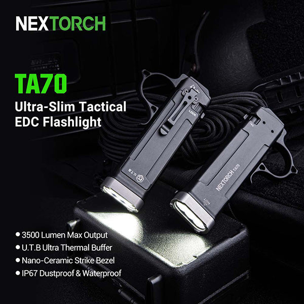 Lampe Torche Tactique Nextorch TA70 - 3500 Lumens - Ultra-compacte - Accès direct au Strobe  NYCTALOPE  