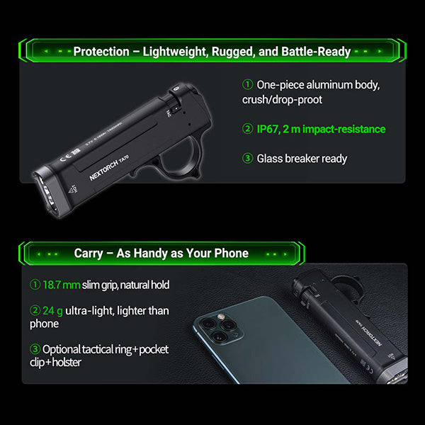 Lampe Torche Tactique Nextorch TA70 - 3500 Lumens - Ultra-compacte - Accès direct au Strobe  NYCTALOPE  