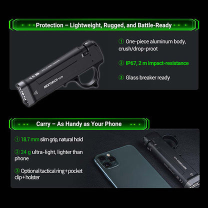 Lampe Torche Tactique Nextorch TA70 - 3500 Lumens - Ultra-compacte - Accès direct au Strobe  NYCTALOPE  