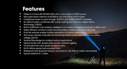 Lampe Torche Tactique Nitecore TM9K Pro 9900 Lumens rechargeable USB-C  NYCTALOPE  