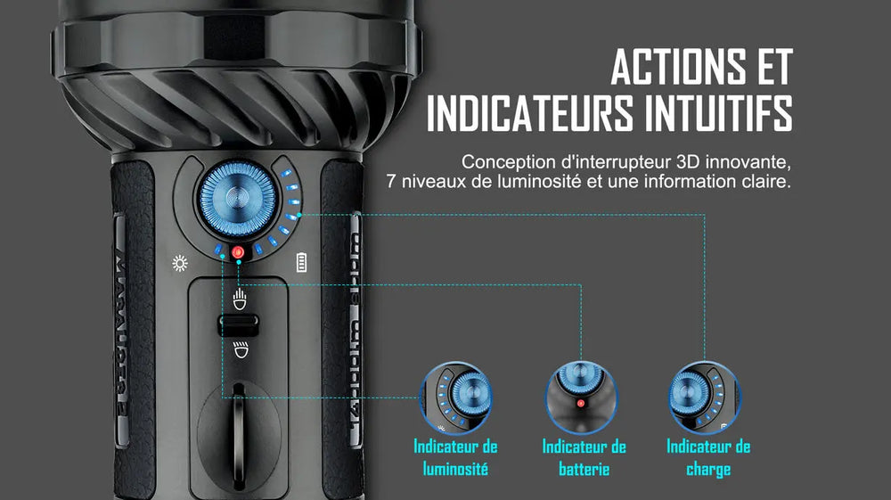 Lampe Torche puissante Olight MARAUDER 2 - 14000 Lumens – Rechargeable  NYCTALOPE  